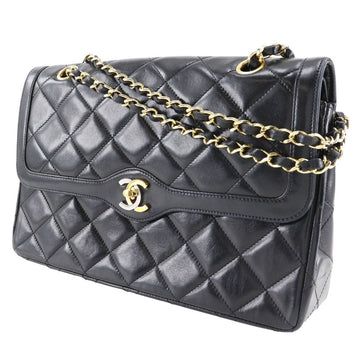 CHANEL Shoulder Bag lambskin black Paris limited Matrasse ChainShoulder