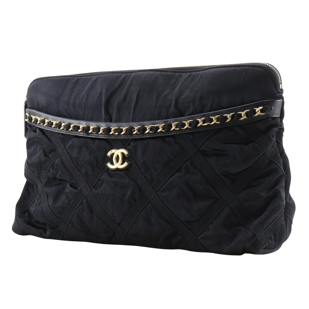CHANEL Clutch bag Satin black 2WAY tote Ecoport