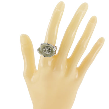 CHANEL Ring Metal, Rhinestone Silver Camelia COCO Mark