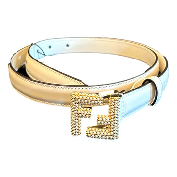 Fendi FF Studded Skinny Ivory Latte Belt Size 90