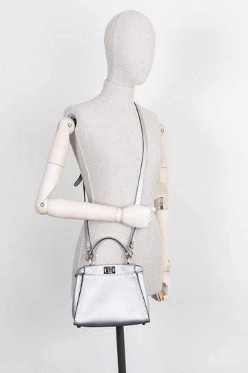 FENDI Peekaboo Bag Mini Leather Silver