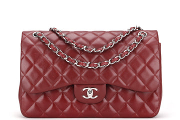 CHANEL CLASSIC FLAP (1533xxxx) JUMBO MAROON CAVIAR SILVER HARDWARE, WITH , DUST COVER & BOX