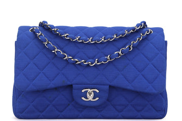 CHANEL CLASSIC FLAP (1962xxxx) JUMBO BLUE FABRIC SILVER HARDWARE, WITH , NO DUST COVER