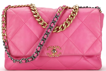 CHANEL 19 (3128xxxx) MAXI PINK LAMBSKIN MIXED HARDWARE, WITH DUST COVER & BOX, NO