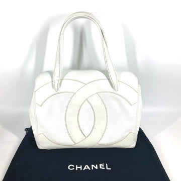 CHANEL Shoulder Bag Caviar skin white shoulder bag Deca COCO Mark CC Women Used