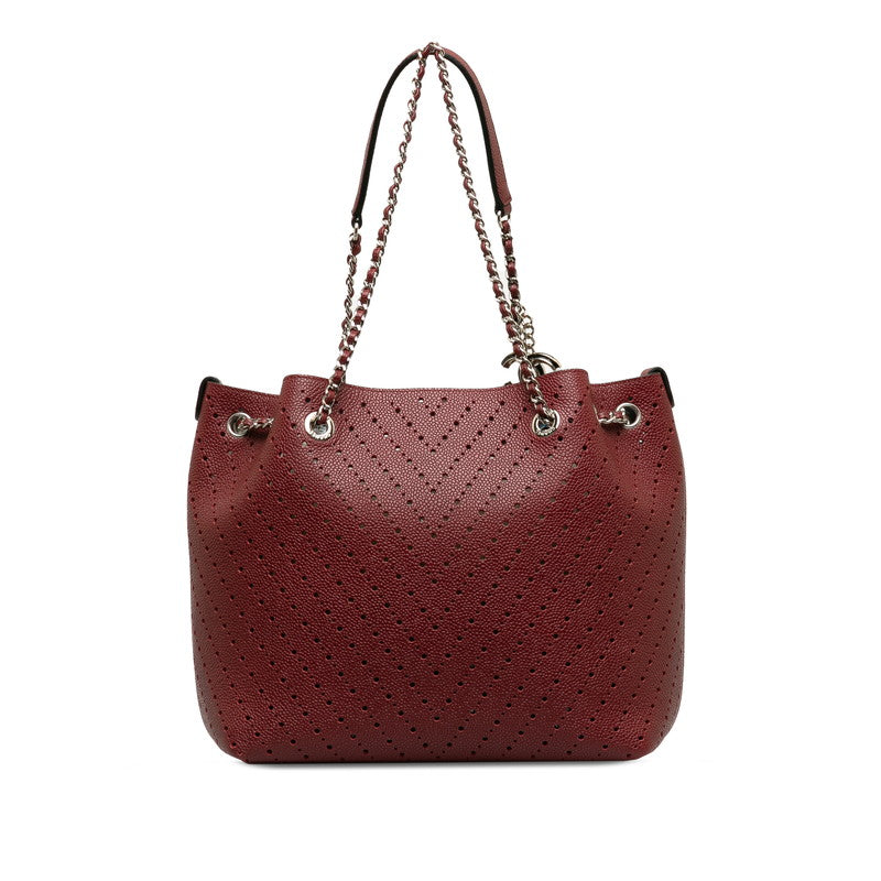 Chanel Perforated Caviar Leather Tote Bag Leather Shoulder Bag in Good condition