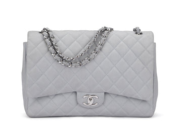Chanel Classic Flap Maxi (1739xxxx) Grey Caviar Leather, Silver Hardware, with , Dust Cover & Box