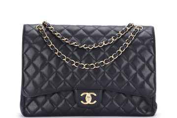 CHANEL CLASSIC FLAP MAXI (1971xxxx) BLACK CAVIAR LEATHER, GOLD HAREDWARE, WITH , NO DUST COVER