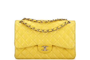 Chanel Classic Flap (1596xxxx) Jumbo Yellow Lambskin, Light Gold Hardware, with , no Dust Cover