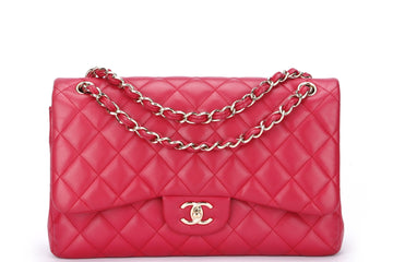 Chanel Classic Flap (2195xxxx) Jumbo Size, Pink Color Lambskin, Light Gold Hardware, no  & Dust Cover