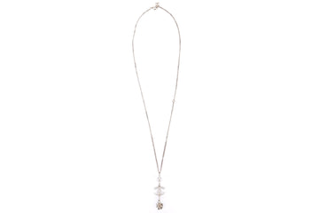 CHANEL 60CM LIGHT GP NECKLACE FAUX PEARL, RHINESTONE CC AND CAMELIA PENDANT, NO BOX