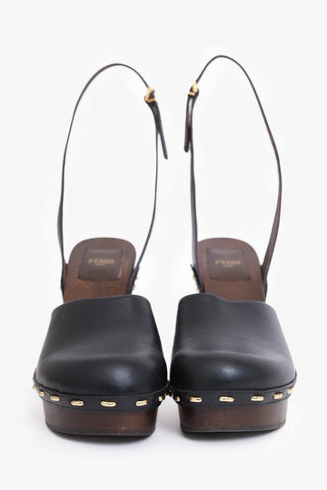 Fendi Brown Leather Baguette Show Clog Size 40