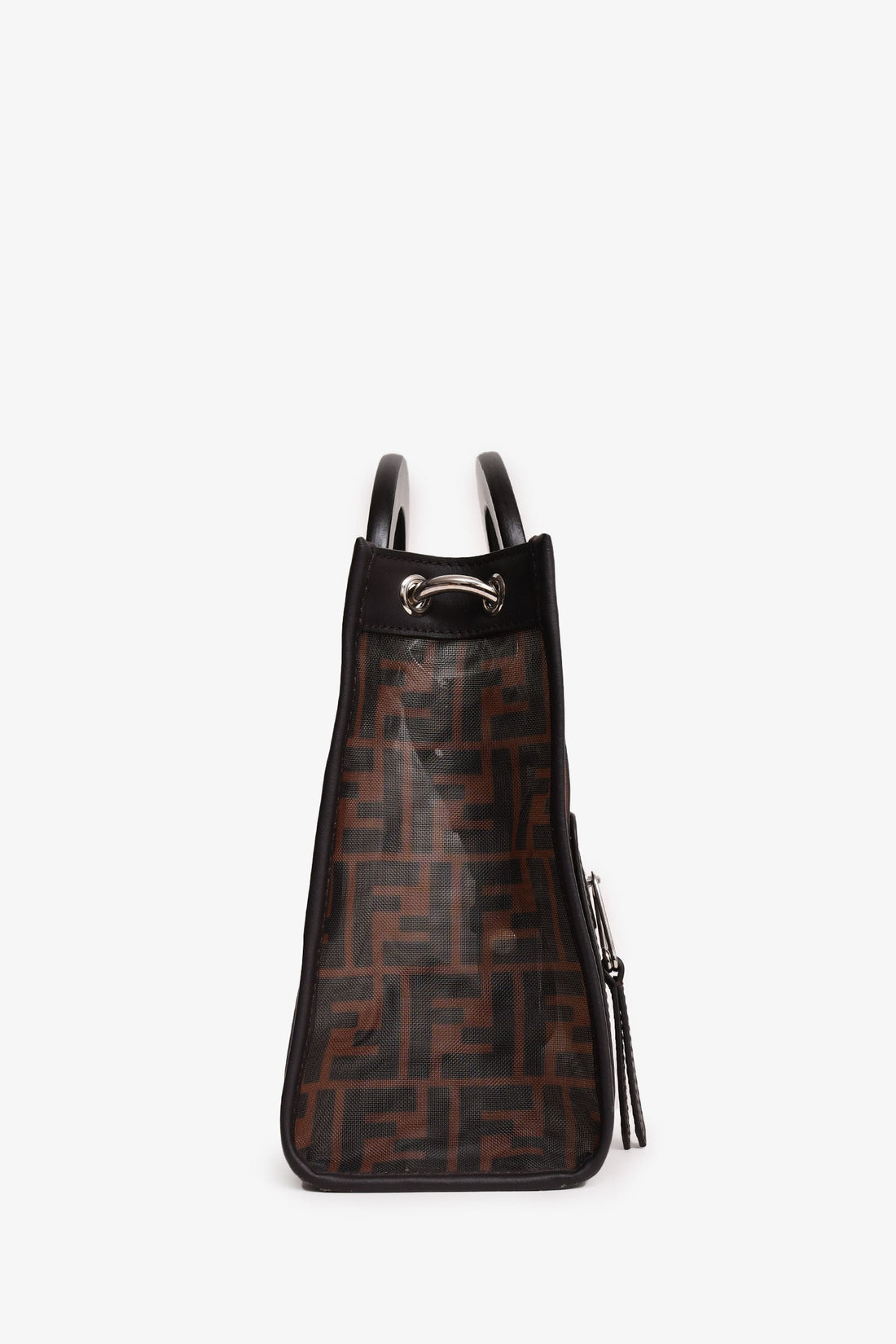 Fendi Brown Mesh Small FF 1974 Runaway Shopper Tote with Strap