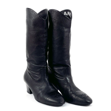 CHANEL boots leather black COCO Mark 36 1/2 C