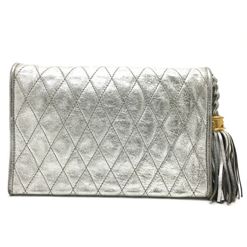 CHANEL Shoulder Bag leather Silverx Gold Metal quilting matelasse Fringe CCCOCO Mark Women Used