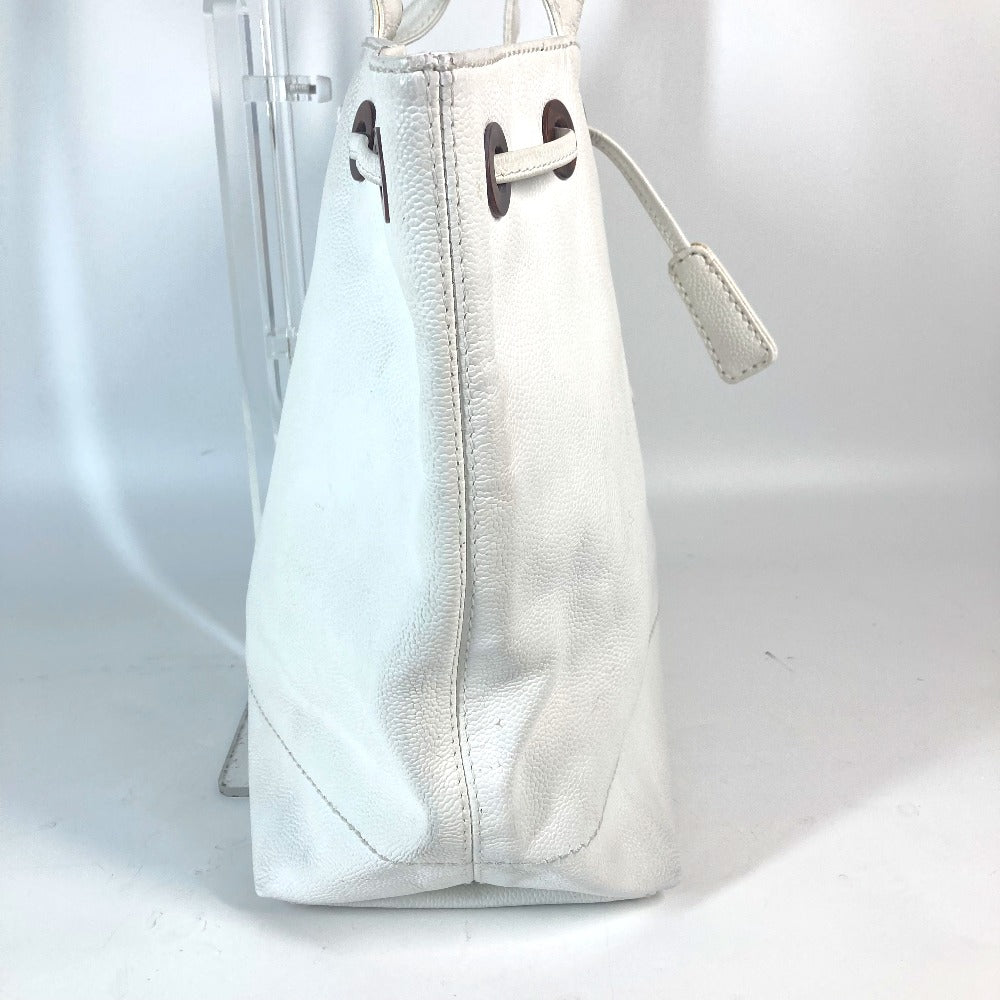 CHANEL Tote Bag Caviar skin white CC COCO Mark purse Women Used