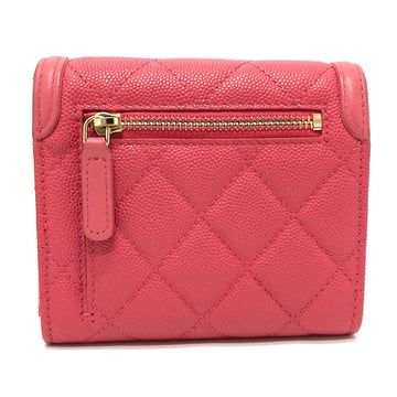 CHANEL Trifold wallet AP0375 Caviar skin Pink type CC filigree Matrasse Women Used