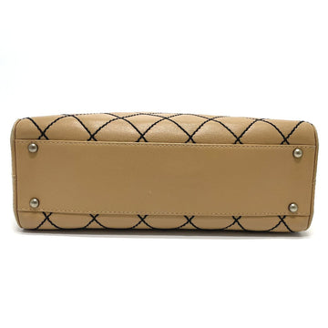 CHANEL Handbag lambskin beige CC COCO Mark Wild stitch Women Used