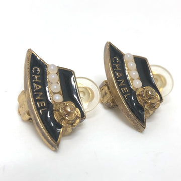 CHANEL Earring Gold Plated black Hat motif Women Used