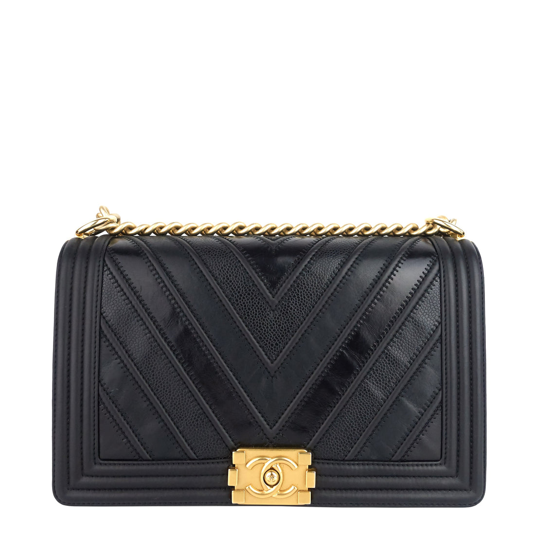 Boy Chevron Mixed Leather New Medium Bag