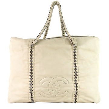 Modern Chain Zip Leather Tote Bag