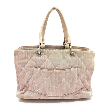 CHANEL Tote Bag Cotton canvas Pink type COCO Mark CC Matrasse Women Used