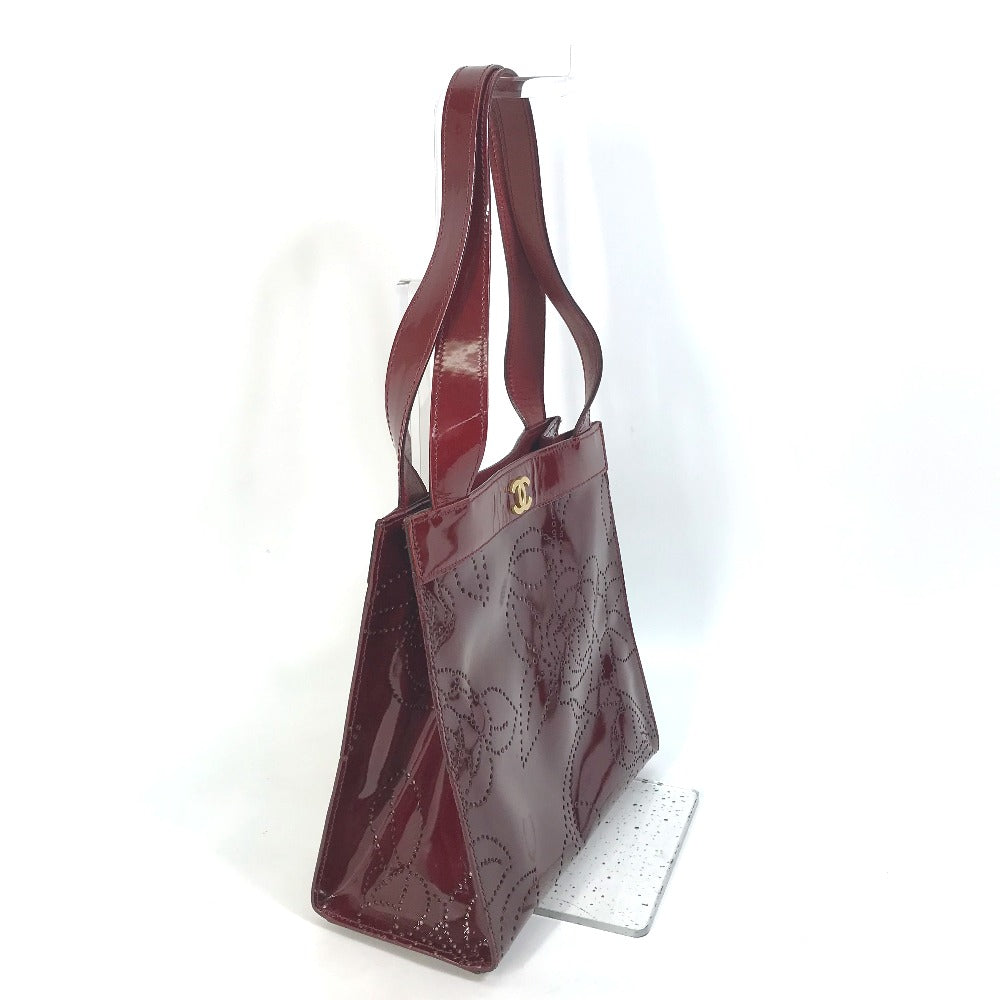 CHANEL Tote Bag Patent leather Bordeauxtype CC COCO Mark punching camellia Women Used