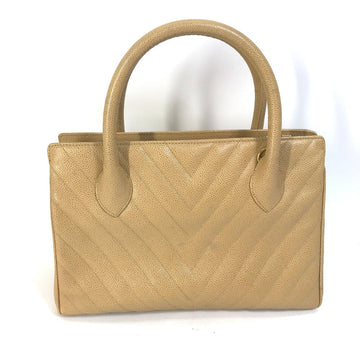 CHANEL Handbag Caviar skin beige Chevron Vstitch Vintage Women Used