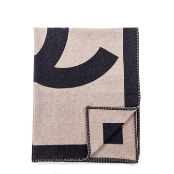 Chanel Taupe and Black Wool and Cashmere CC Blanket