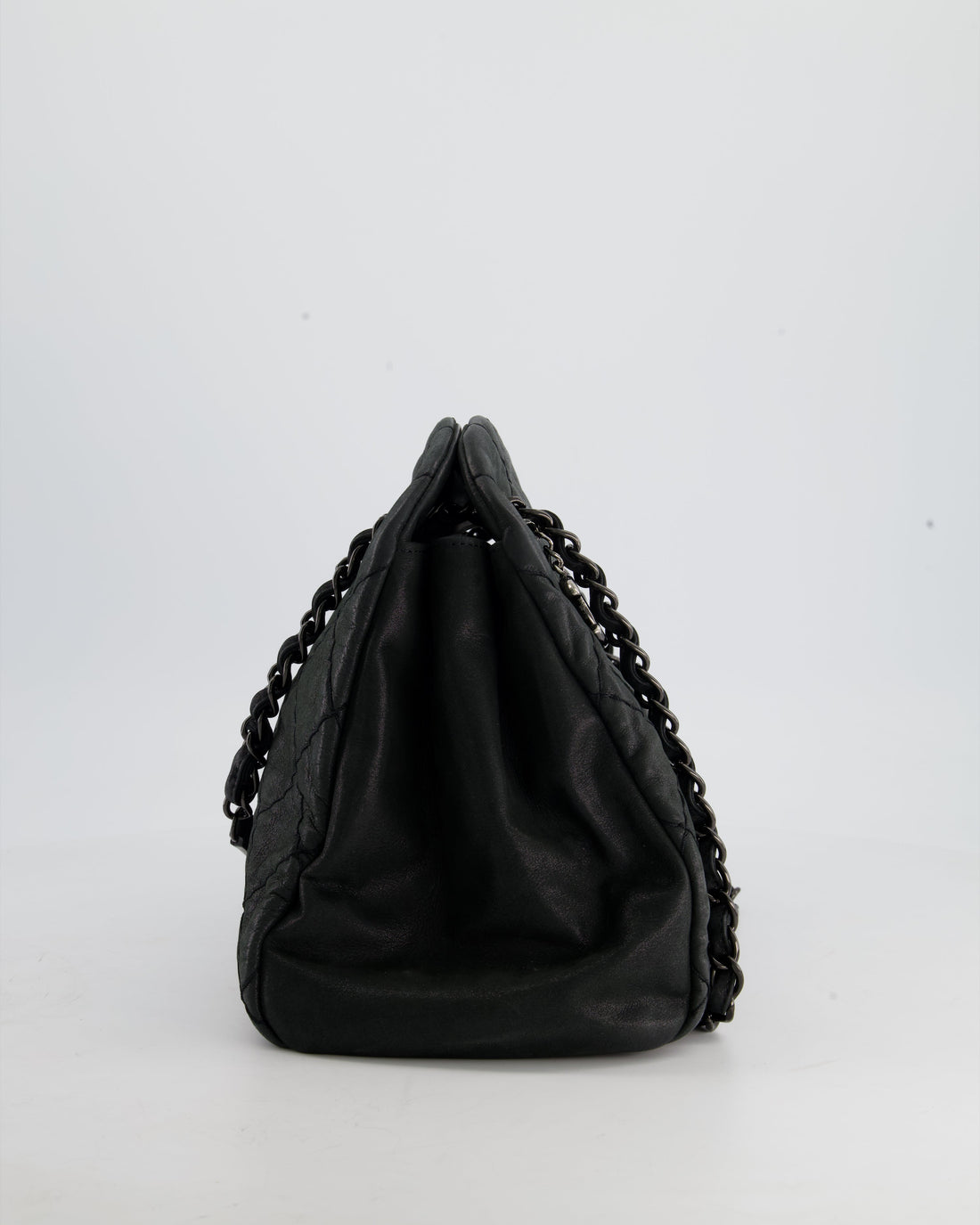 Chanel Charcoal Shimmer Quilted Lambskin CC Shoulder Bag with So Black Hardware