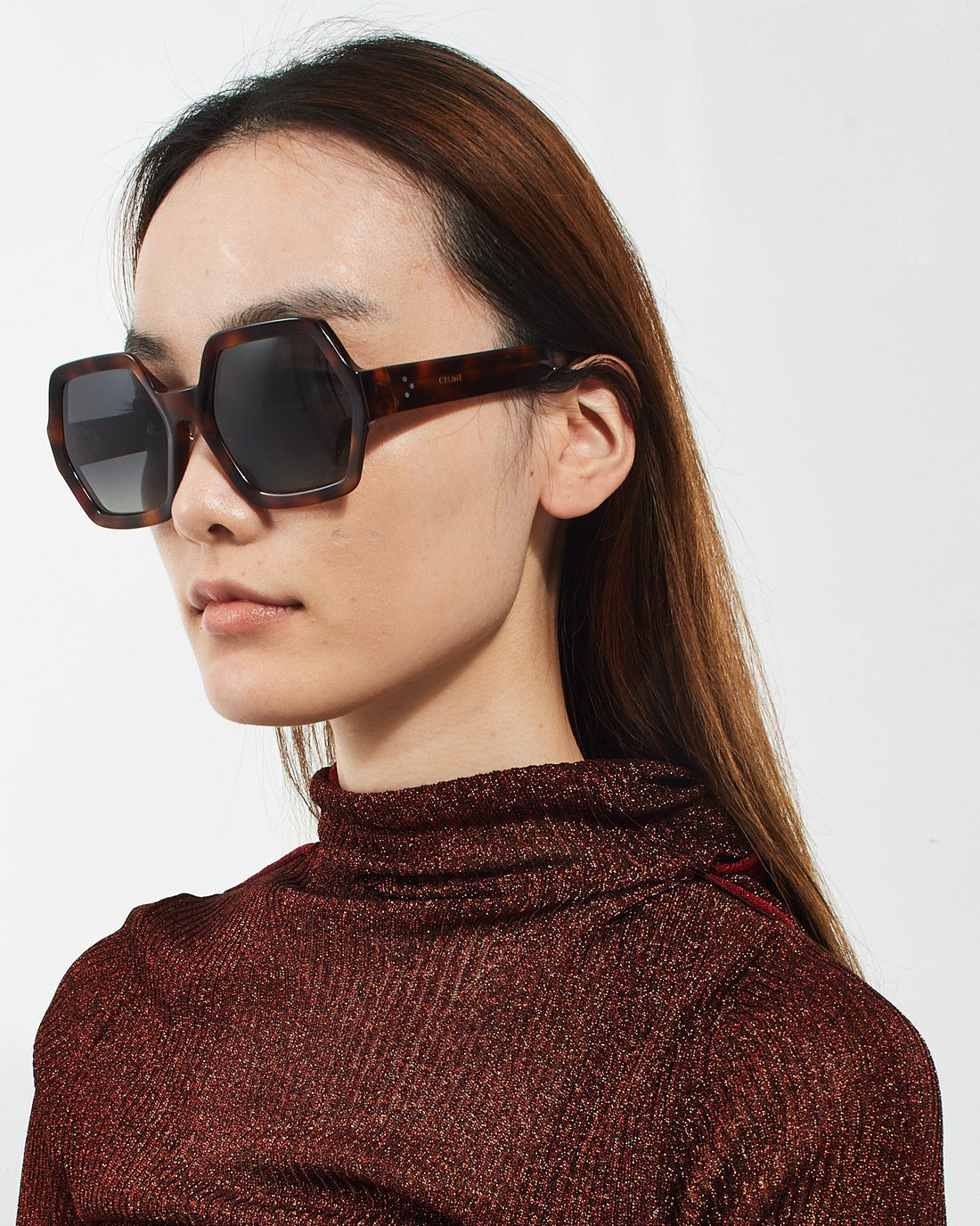 Celine Brown Tortoise Acetate Octogon Blonde Havana Sunglasses CL 40131F