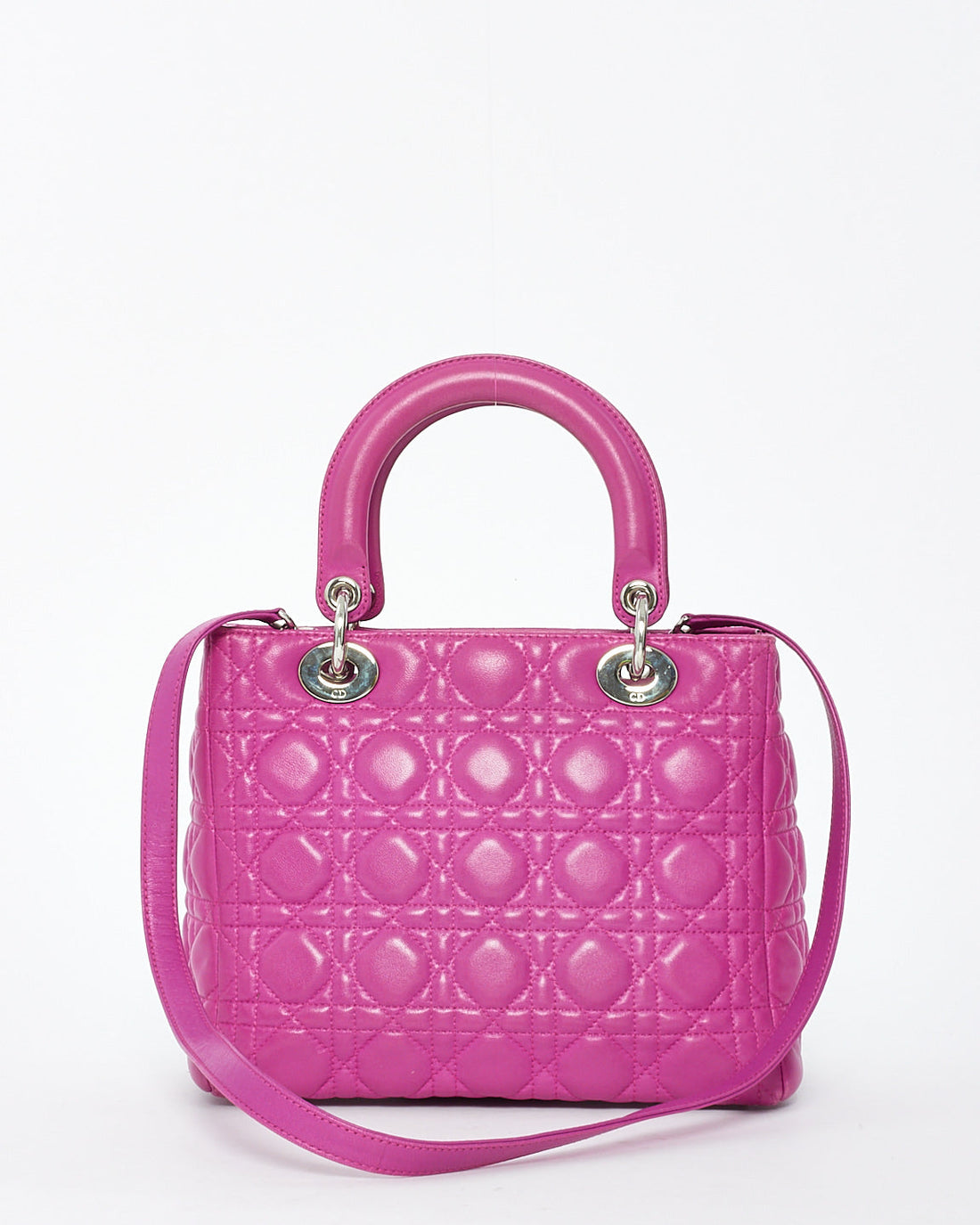 Dior Fushia Cannage Leather Medium Lady Dior
