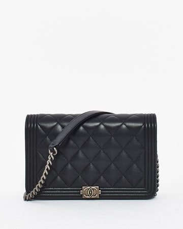 Chanel Boy Black Leather Wallet on Chain Crossbody Bag