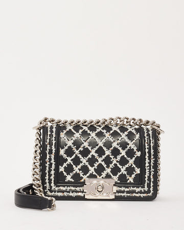 Chanel Black Lambskin Special Edition Tweed Quilt Small Boy Bag