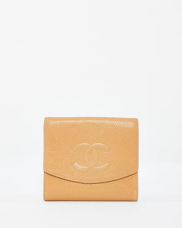 Chanel Beige Caviar Leather Timeless CC French Wallet