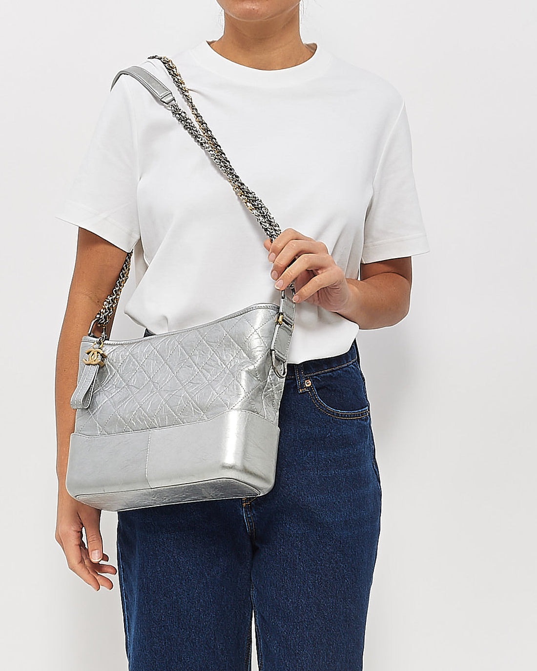 Chanel Silver Metallic Quilted Gabrielle Large Bag