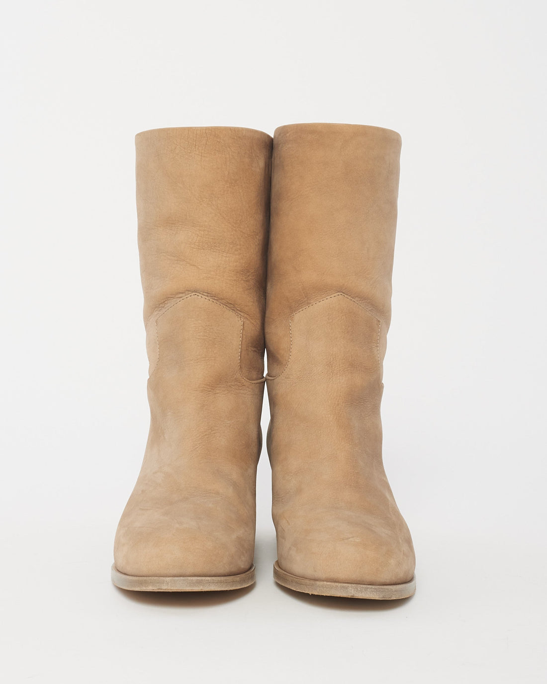 Chanel Light Beige Suede Logo Stitch Ankle Booties - 36.5
