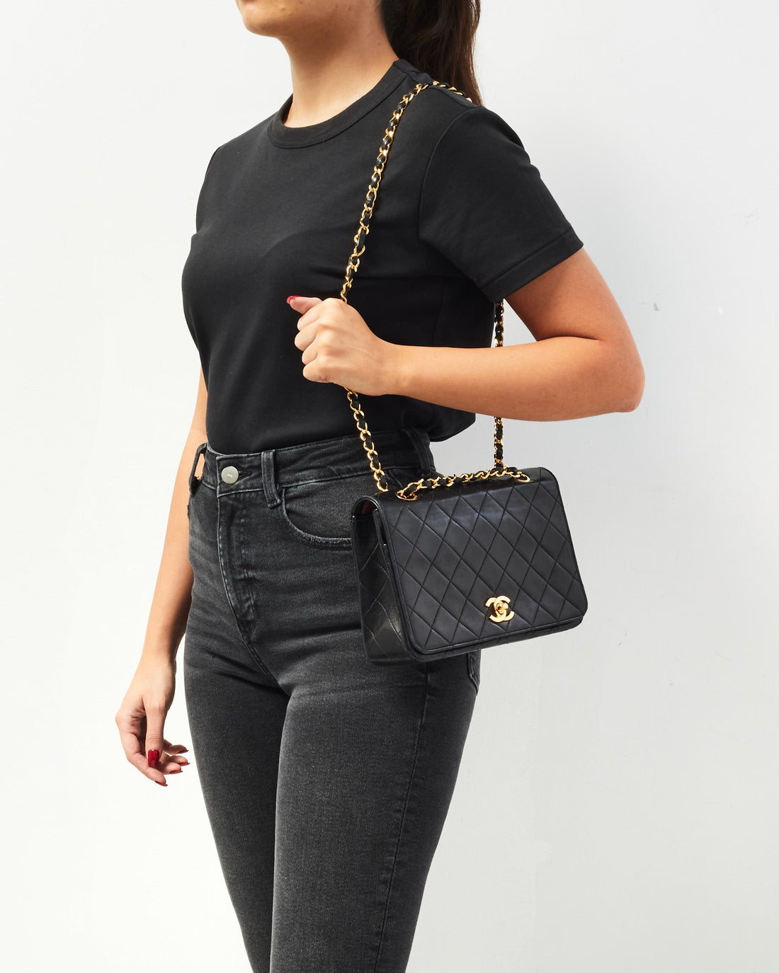 Chanel Vintage Black Leather Full Flap Bag