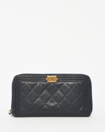 Chanel Navy Long Boy Zip Wallet