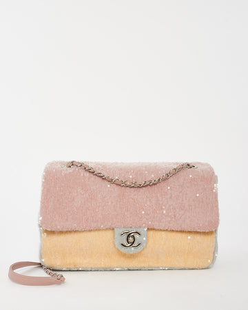Chanel Pink Blue Yellow Sequin Waterfall Jumbo Flap Bag
