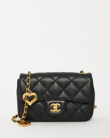Chanel Black Lambskin CC & Heart Charm Mini Flap Bag GHW