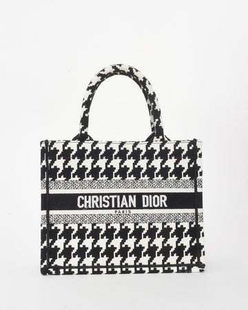 Dior Black & White Houndstooth Canvas Mini Book Tote Bag