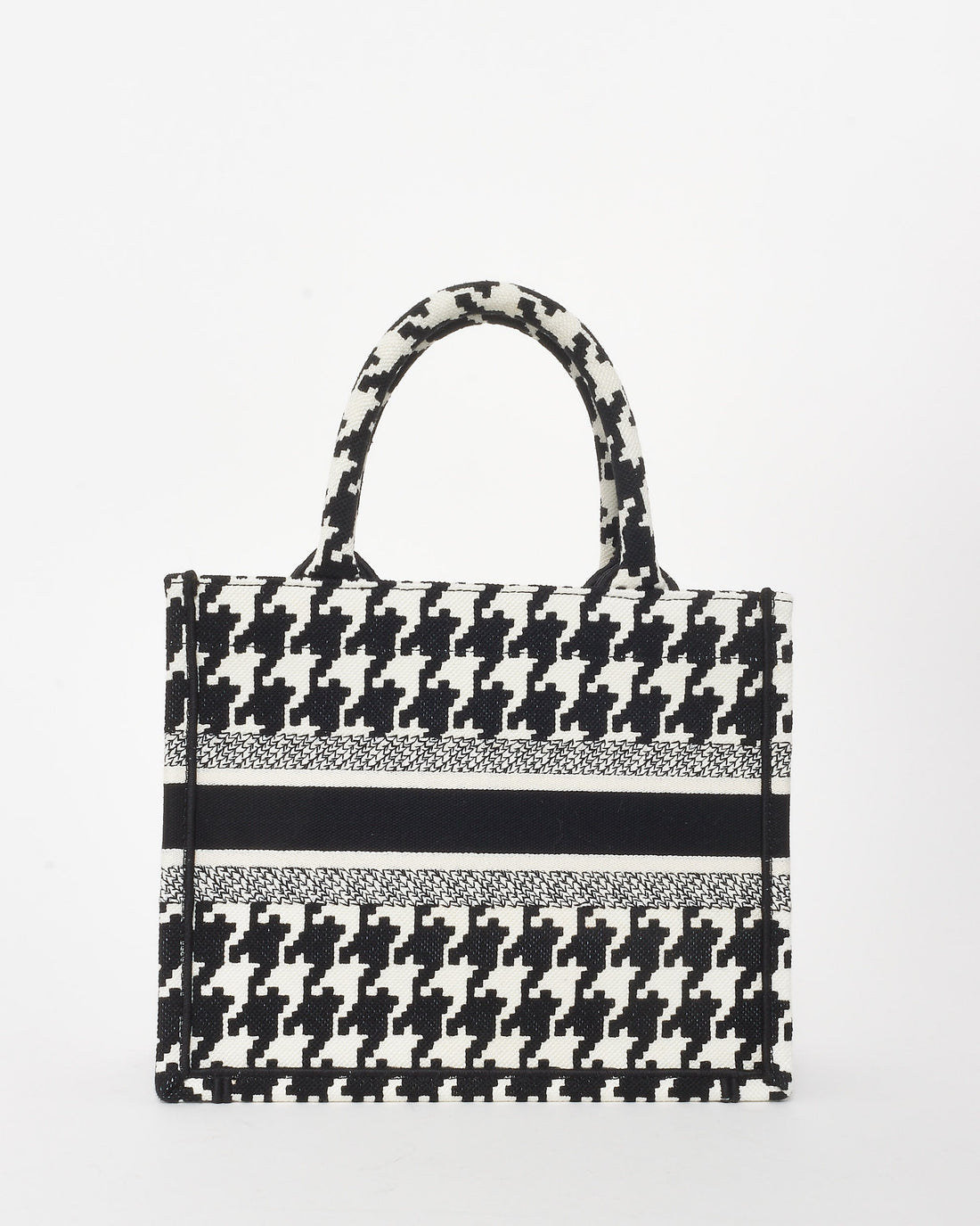 Dior Black & White Houndstooth Canvas Mini Book Tote Bag