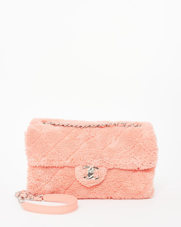 Chanel Pink Terry Cloth Shearling Single Flap Bag