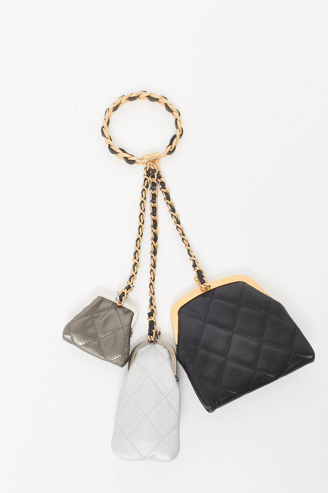 Chanel Black, Gunmetal & Silver Leather 2022 Multi Pouch Bracelet Clutch