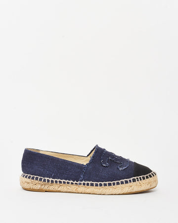 Chanel Navy Blue Denim Canvas Logo Espadrilles - 38