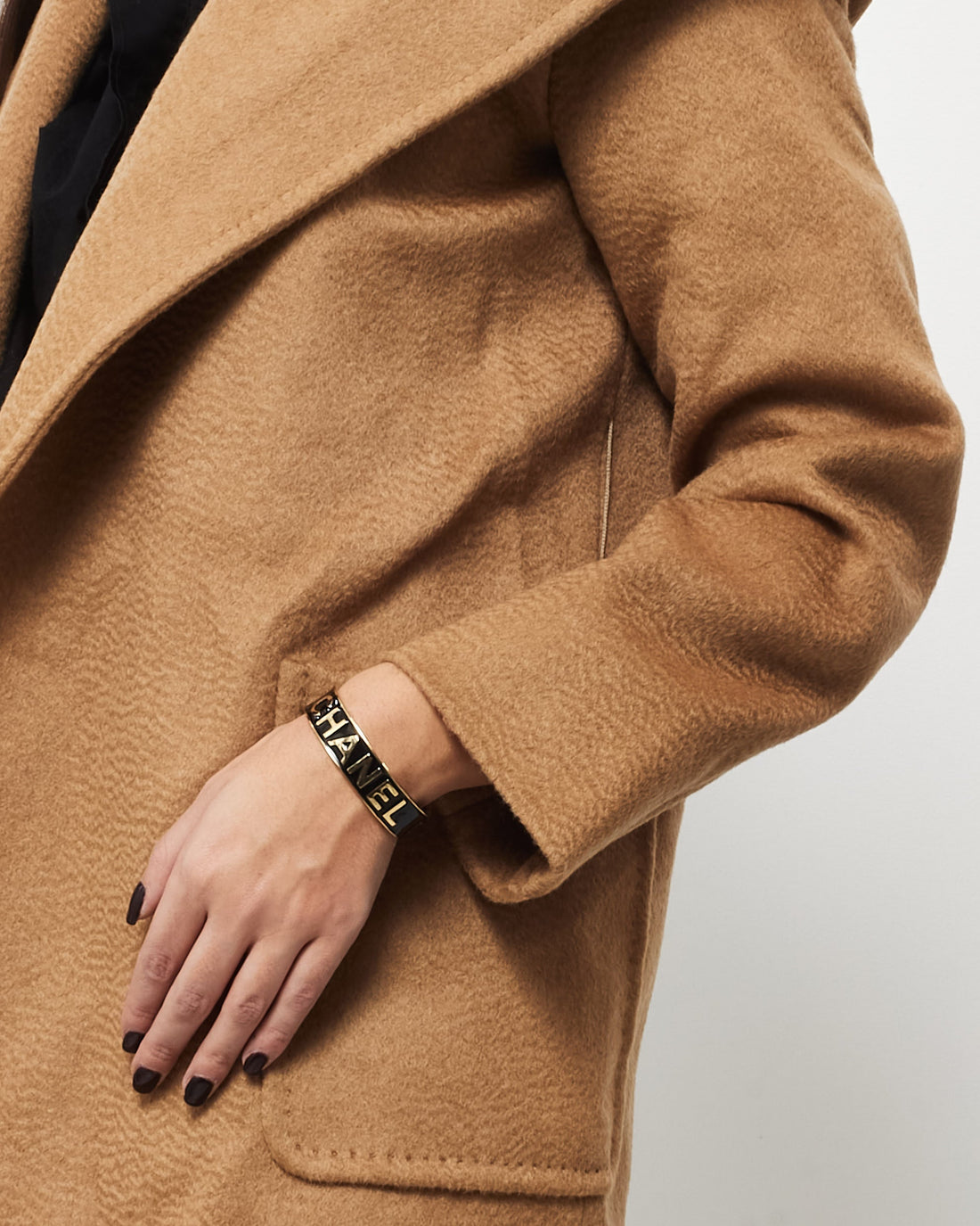 Chanel Gold & Black Enamel Logo 2022 Cuff - S