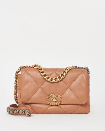 Chanel Camel Brown Lambskin Leather Chanel 19 Bag
