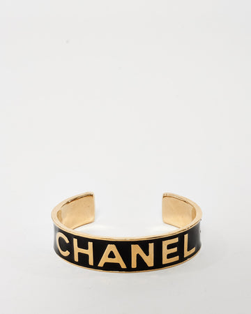 Chanel Gold & Black Enamel Logo 2022 Cuff - S