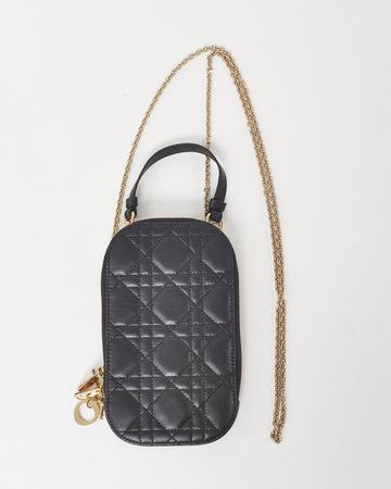 Dior Black Cannage Lambskin Leather Lady Dior Call'in Dior Phone Holder Crossbody Bag